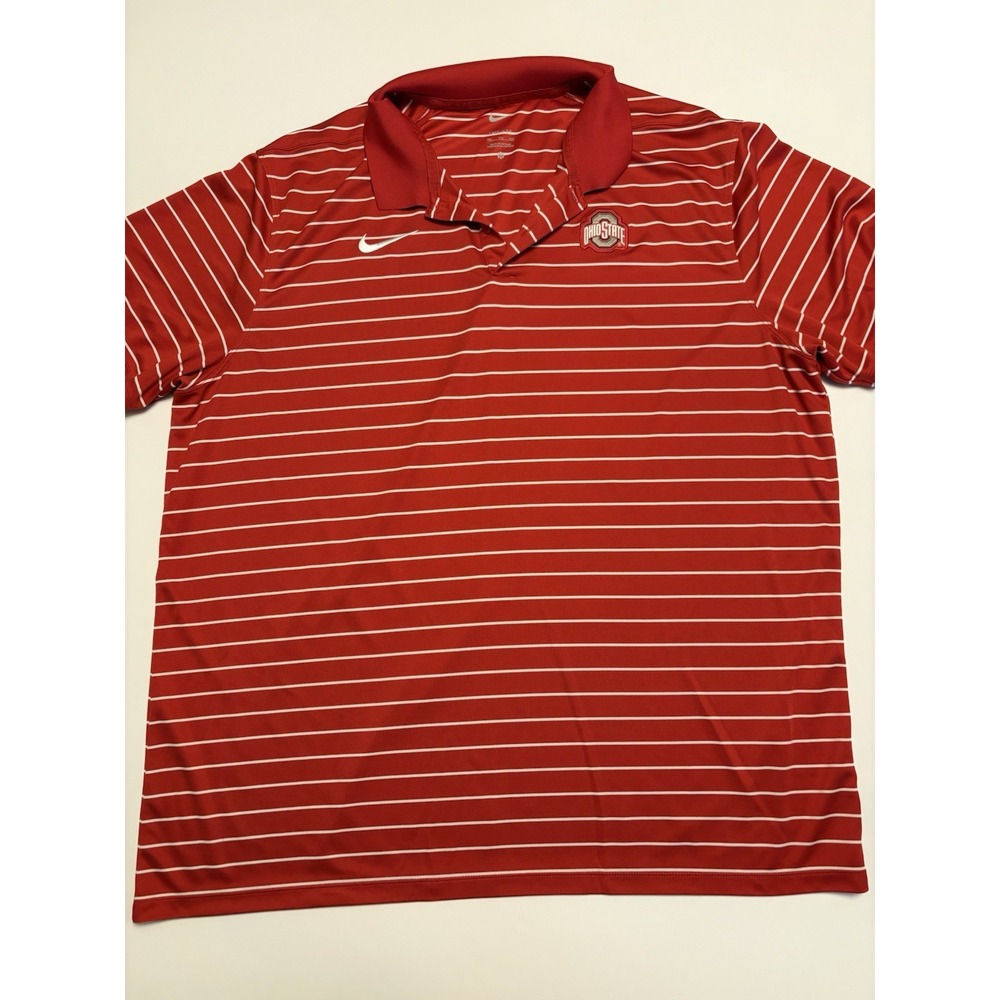 Nike Ohio State Buckeyes Dri Fit Polo Shirt Red Striped Mens XXL NCAA Golf